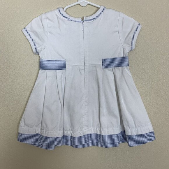 Little Me Short Sleeve Dress White Blue Seersucker Classic Girls 9 Months - Picture 3 of 15